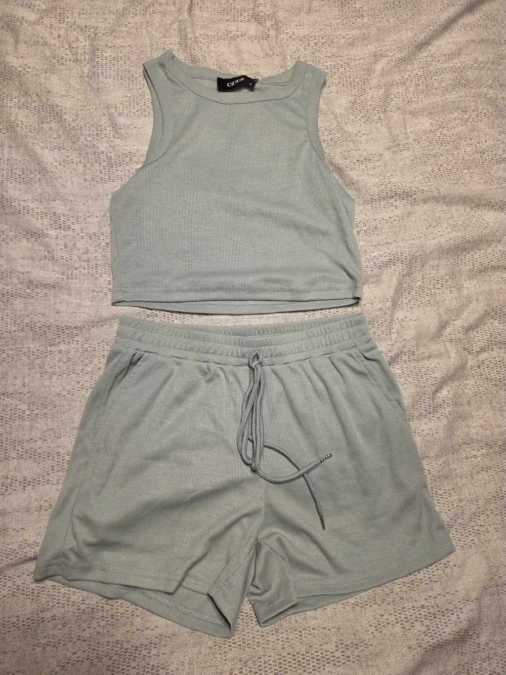 Cider Sage Green Ribbed Tank & Shorts Lounge Set